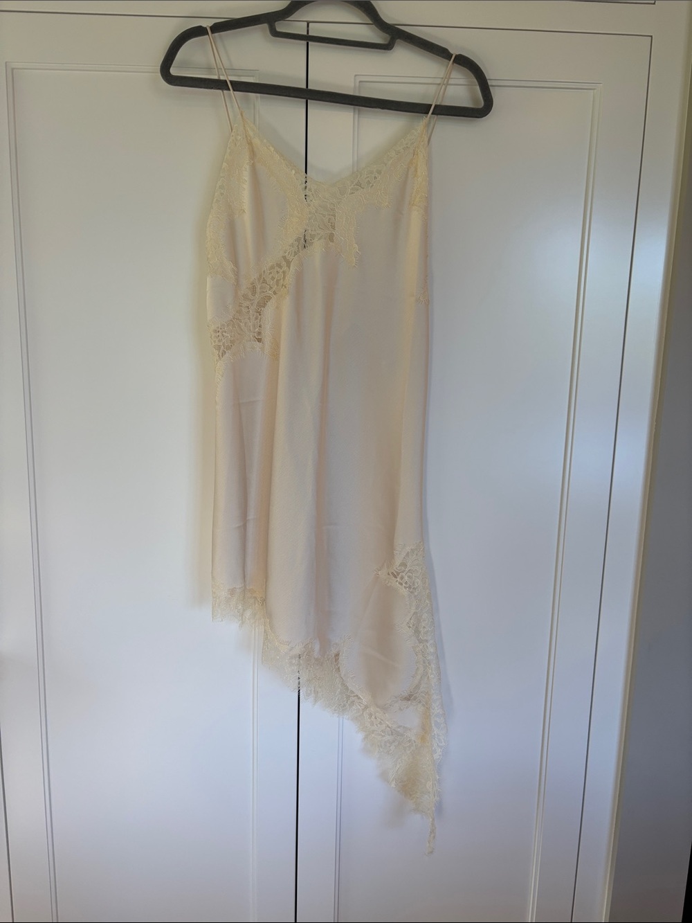Zara Ivory Asymmetrical Lace Slip Dress